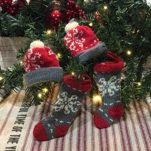 KNIT SNOW CAPS/STOCKINGS Christmas Ornaments